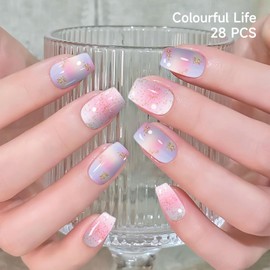 DUKASOU Gel Nail Strips No UV Light Needed, 22Pcs Colorful Gel Nail Stickers for Women, Long Lasting Nails Polish Strips, Easy to Apply & Remove