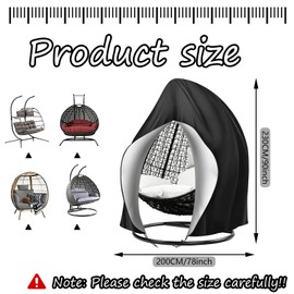 Double Egg Chair Cover, 210D Oxford Fabric Outdoor Hanging Double Egg Chair Covers, Waterproof Egg Swing Chair Dust Cover With Zipper and Drawstring 230 X 200cm