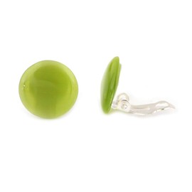 Idin Jewellery - Olive simulated Cat Eye glass round button clip on earrings