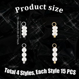 AHANDMAKER 60Pcs Shell Pearl Beaded Pendants 4 Styles Natural Freshwater Pearl Link Charms with Brass Loop White Round Pendants for Jewelry Bracelet Necklace Earring Making 15~18mm