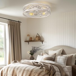 G-SAFAVA 20" Ceiling Fans with Lights and Remote, 6 Wind Speeds 3 Timing Quiet Flush Mount Low Profile Caged Ceiling Fan for Bedroom Living Room Kitchen, Farmhouse Small Reversible Ceiling Fan, White