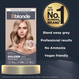 Jerome Russell Bblonde Permanent Hair Colour, Hair Dye, Professional Results, No Ammonia, Vegan, Golden Blonde 10.3