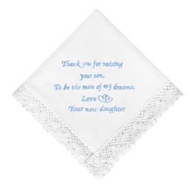 PACGOTH Wedding Handkerchiefs Something Blue for Bride, Mother Of The Bride Gifts Embroidered Lace Keepsake Bridal Hankies, Parents of Groom, 32*32cm/12.6*12.6”