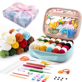 MYBAGZING Crochet Kit for Beginners, Complete Starter Set with Yarn, Ergonomic Crochet Hooks, Needles, Crochet Accessories and Suppliers for Crochet Beginner Projects, Knitting Kit for Adult and Kids