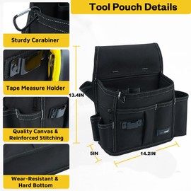 MELOTOUGH Electrician Tool Pouch with Belt,14 Pocket-Utility Pouch,Tool Bag,Left Right Hammer Holder,Adjustable 2-Inch Belt for Electrician,Construction,Black,Christmas Gifts for Men