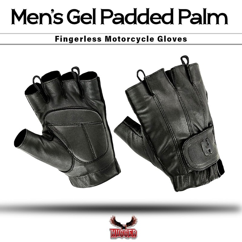 Hugger Men's Water Resistant Gel-Padded Palm Fingerless Motorcycle Glove 3X-Large