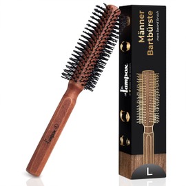 lampox Men's Round Brush, Beard Brush, Beard Comb, Hair Brush Round for Medium and Long Hair (L)