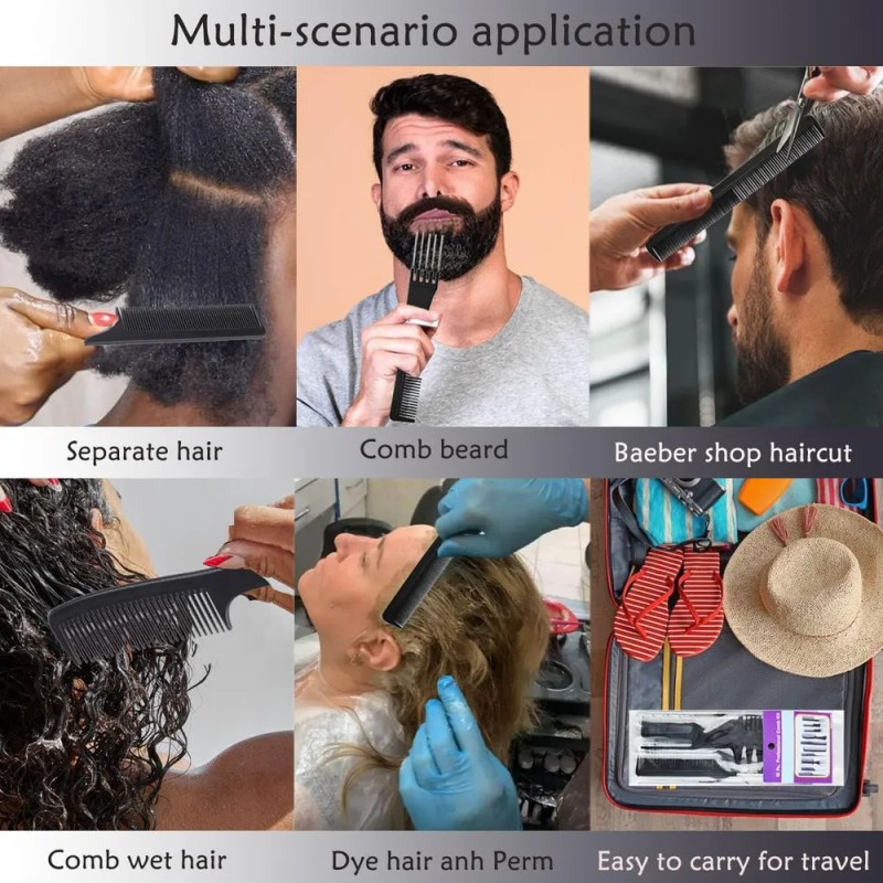 10 Piezas Peines Para Barbero Estilista Profesional Negro