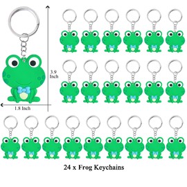KeeStar 24 Pack Frog Keyring Party Favor Packs for Green Frog Girls Baby Shower, First Birthday, Reptile Camping Kids Party Giveaway Gift