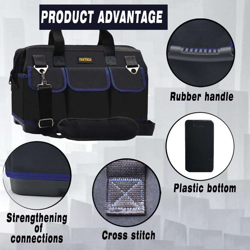 FASTECH 22 Inch Tool Bag, Waterproof Wide Mouth Tool Kit,
