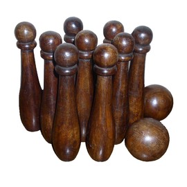 TG,LLC Treasure Gurus Rustic Colonial Wooden 9 Pin Bowling Game