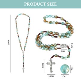 Cosmeria Catholic Rosary Necklace 55cm Handmade Resin Bead Size 0.8cm With Cross and Mary Medal Green, Resin