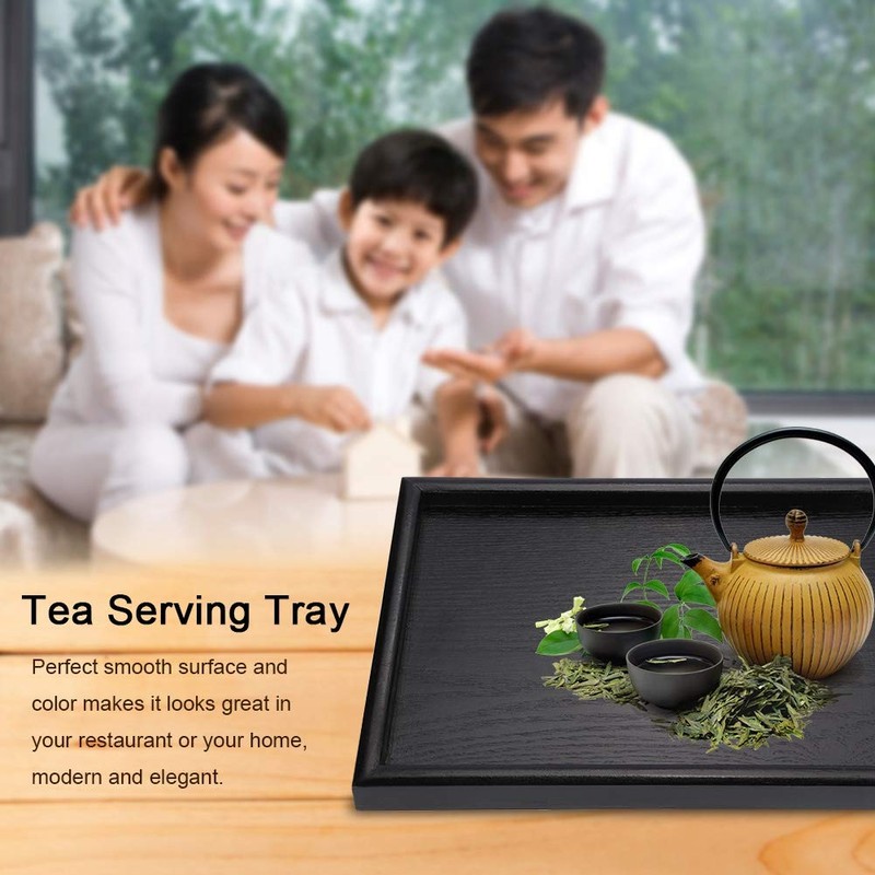 Wooden Tea Tray,Rectangular Black Solid Wood Tea Coffee Snack Fruit