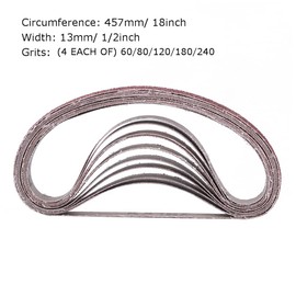 1/2 Inch x 18 Inch Sanding Belts, 4 Each of 60/80/120/180/240 Grits, Belt Sander Tool for Woodworking, Metal Polishing, 20 Pack Aluminum Oxide Sanding Belt