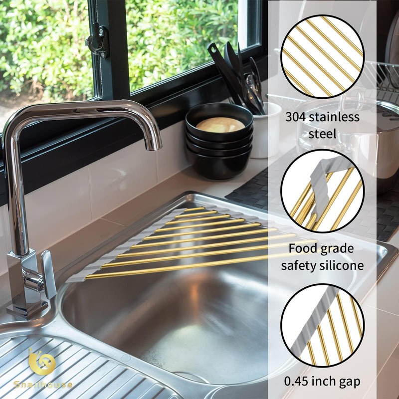 Snailhouse Small Triangle Roll Up Dish Drying Rack, Stainless Steel