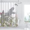 BIYSUC Cat Dinosaur Shower Curtain Funny Cat Help Dino Bathe
