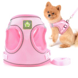SMALLLEE_LUCKY_STORE Soft Mesh Step-in Small Dog/Cat Harness and Lead Set for Walking Reflective Puppy Vest Harness Outdoor Training,Pink,Size M