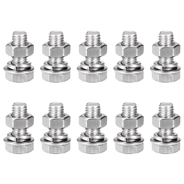 uxcell Hex Screw Bolt Nut Flat Lock Washer Kit M8 x 20mm 304 Stainless Steel Fully Threaded Hex Bolts 10 Sets