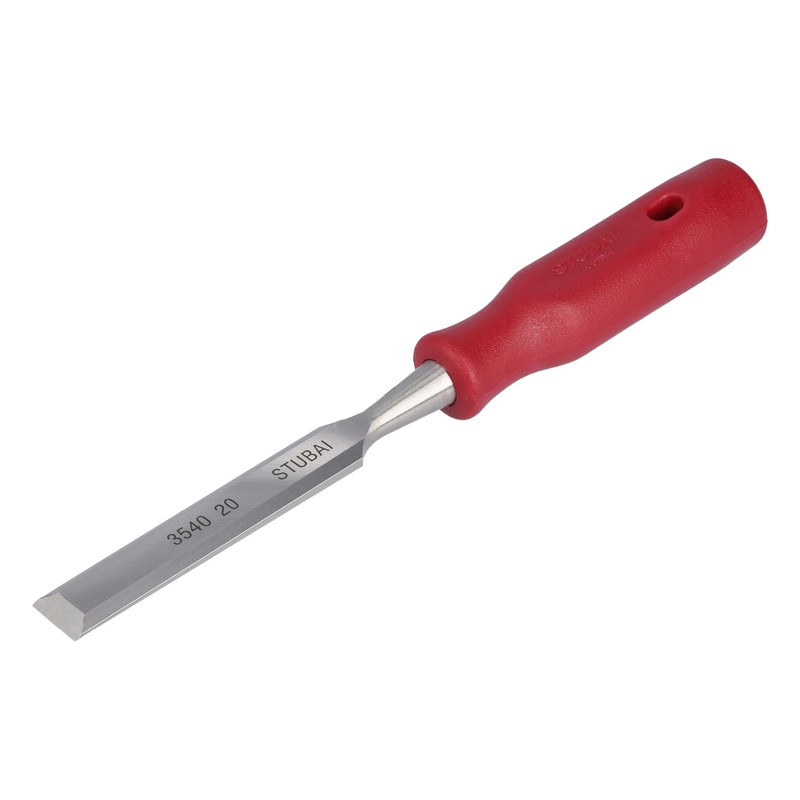 Stubai 354104 Wood Chisel Set with Plastic Handle, Silver/Red, 12-24