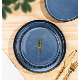 TheTerra Ceramic Dinnerware Sets for 6, 18 Pieces Porcelain Lightweight Speckled Plates and Bowls Sets, Scratch Resistant Dish Set, Oven & Microwave & Dishwasher Safe, Starry Blue