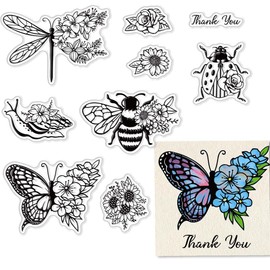 CRASPIRE Butterfly Clear Stamps for Card Making Decoration Scrapbooking Supplies, Bee Clear Stamps Animals Snail Ladybug Transparent Rubber Stamps Paper Card Photo Album Crafting Decor 6.3 x 4.3inch