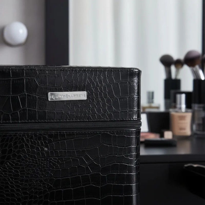 Estuche Tren Para Maquillaje 3 Secciones Caja Dura Piel Sin