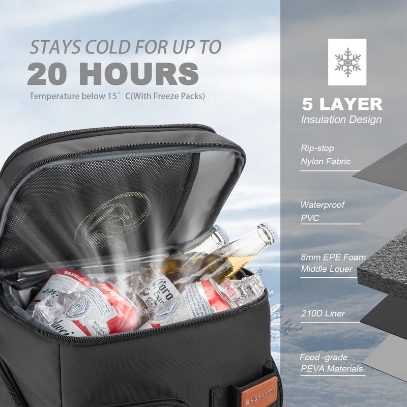 Insulated Cooler Backpack,Bagparkk 33 Cans Multifunctional Double Deck Leakproof Cooler