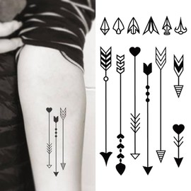 Oottati 2 Sheets Small Tiny Temporary Tattoo Stickers Black Heart Arrow Totem