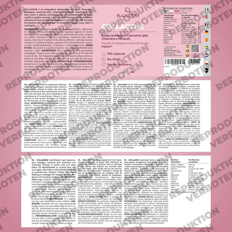 Bandini Collagen Type I Peptan Hyaluronic Acid Complex 180 Capsules