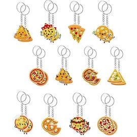 WTYPOPK 24 Pizza Keychains, Assorted Styles and Colors Food Keyring for Pizza Lover, Pizza Party Favors Supplies, Family Night Decorations Funny Gifts for Women Men