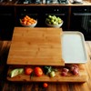 Bamboo Kitchen Cutting Board with Sliding White Tray, Heavy-Duty Food