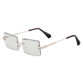 Elite Slim Rimless Rectangular Metal & Wood Art Aviator Sunglasses (Clear Gold)