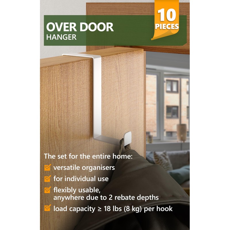 4smile Over Door Hanger Set of 10 – White Door
