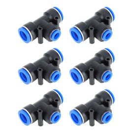 VekAuto Push to Connect Air Fittings 5/8"x3/8"x5/8" t Type Reducing Air Line Quick Connector Plastic 6 Pcs Blue Black