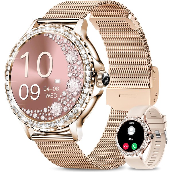 Smart Watches for Women (Answer/Make Call) with Diamonds, 1.3”HD Screen