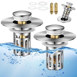JOMST Bath Universal 2-in-1 Bathroom Sink Stopper, Pop-up with Anti-Clog Removable Stainless Steel Filter Basket Drain Hair Stopper, Anti-Odor Stopper:_2 Pack（With basket）