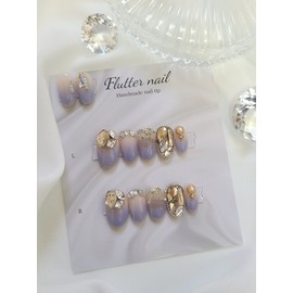 Berry Perry Gold Stone Handmade Nail Tips - Short Ballet / 베리페리 골드스톤 수제네일팁 - 숏발레