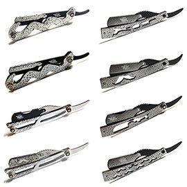 Gray Collection Straight Edge Shaving Razor for Professional Barbers and Personal Use - All Hair Type Unisex Shaver - Classic Style Folding Knife - Double Edge Blade Holder (Dark Gray Snake Razor)