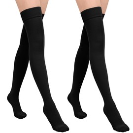 Wegitcs 20-30mmHg Compression Stockings for Women & Men, Closed Toe Thigh High Compression Socks Women, Graduated Compression for Varicose Veins, Pregnant, Teacher, Doctor (2 Pair, Beige, Large)