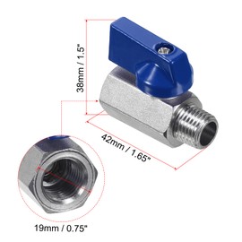 PATIKIL 1/4 NPT Brass Mini Ball Valve, 2 Pack NPT Female to Male Shut-Off Valve for Pipe Coupler Connector, Blue