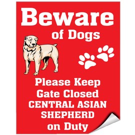 Beware of Central Asian Shepherd Dog On Duty Vinyl Label Decal Sticker 12 Inches X 18 Inches