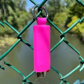 Lighter Holder for J6 BIC Lighters. Silicone case has a Spring Clip Attached to Easily Secure Your Lighter to Any Bag, Key Ring or Belt Loop. (Hot Pink)
