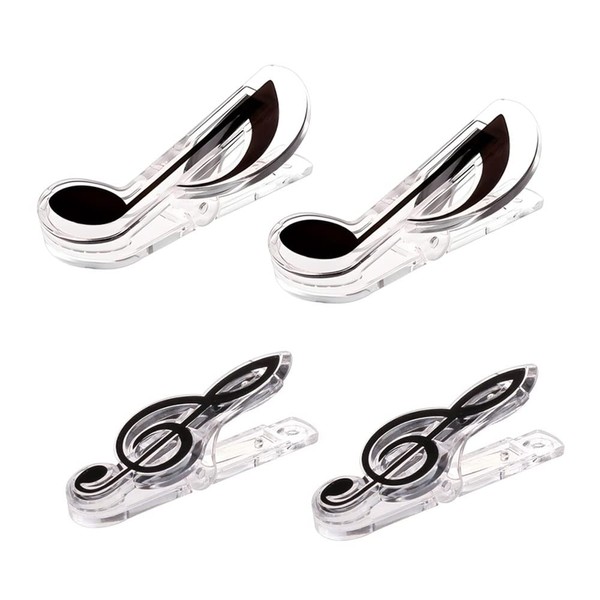 Samcos Sheet Music Clips, Set of 4, Music Note Clips, Piano Guitar Book, Sheet Music, Page Clips, Memo Clips, Music Goods Accessories, Plastic (Black)