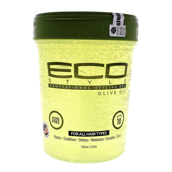 Eco Style Styling Gel, Olive Oil Gel 32 Ounce (Including 3 pc Bone Tail Rat Tail Hair Comb & 20 Piece Black Hair Ties Ponytail Holders) Eco Styler Olive Oil Gel
