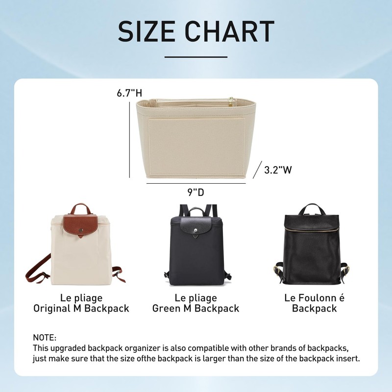 Doxo Backpack Organzier Insert Compatible with Longchamp Le Pliage Bag