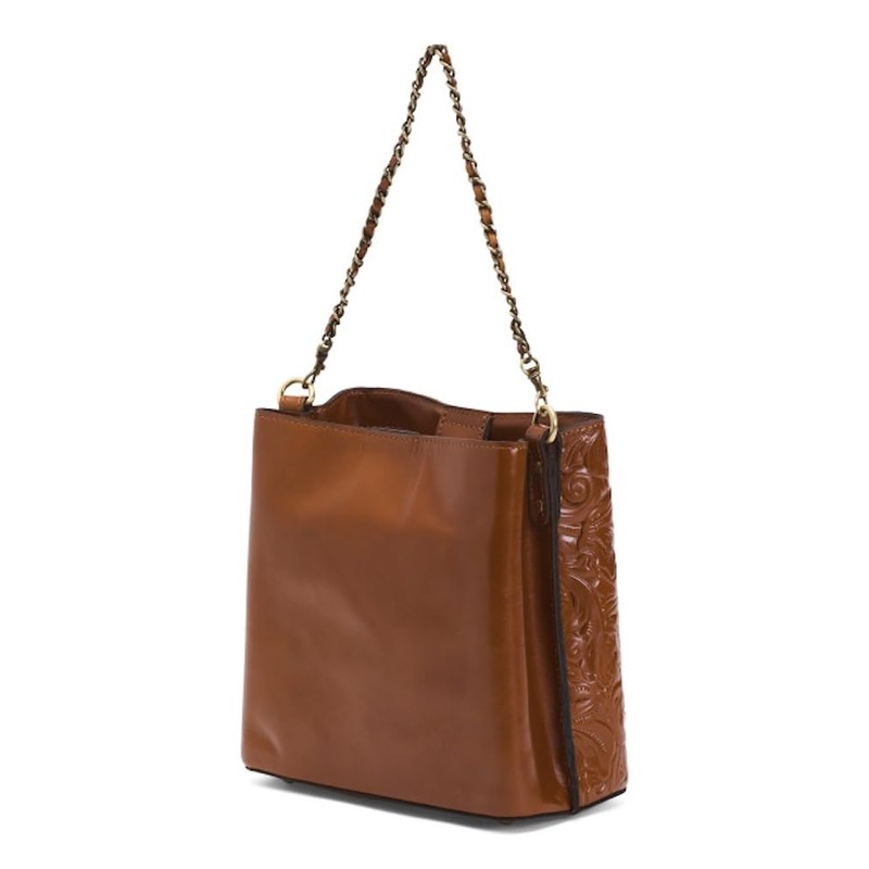 Patricia Nash Tooled Leather Ledra Bucket Crossbody Bag (Florence Tan)