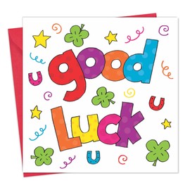 Twizler Good Luck Card for Any Good Luck Occasion - Four Leaf Clover and Lucky Horseshoes Design