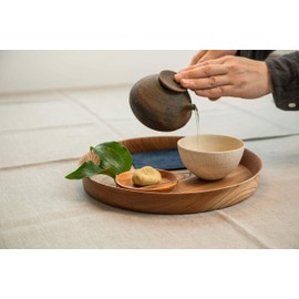 Woodpecker Round Tray Wooden Zelkova, Made in Japan, Natural Wood, Zelkova Round Tray