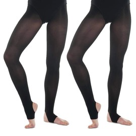 DANCEYOU Black Tights Girls Women 2 Pack Footless/Convertible/Stirrup Ballet Stocking Legging for Dance Casual Stirrup L