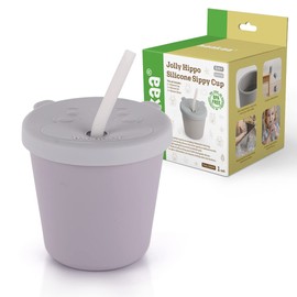 haakaa Jolly Hippo Baby Straw Cup, Food Grade Silicone Baby Training Sippy Cups for Infant 6+ months, BPA Free First Open Cup & Snack Container for Toddlers, 5oz (Suva Grey)